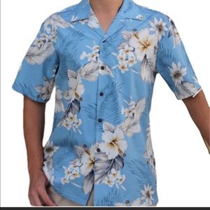 💙Pacific Legend Hibiscus Blue Cotton Men's Hawaiian Shirt XL Coconut buttons